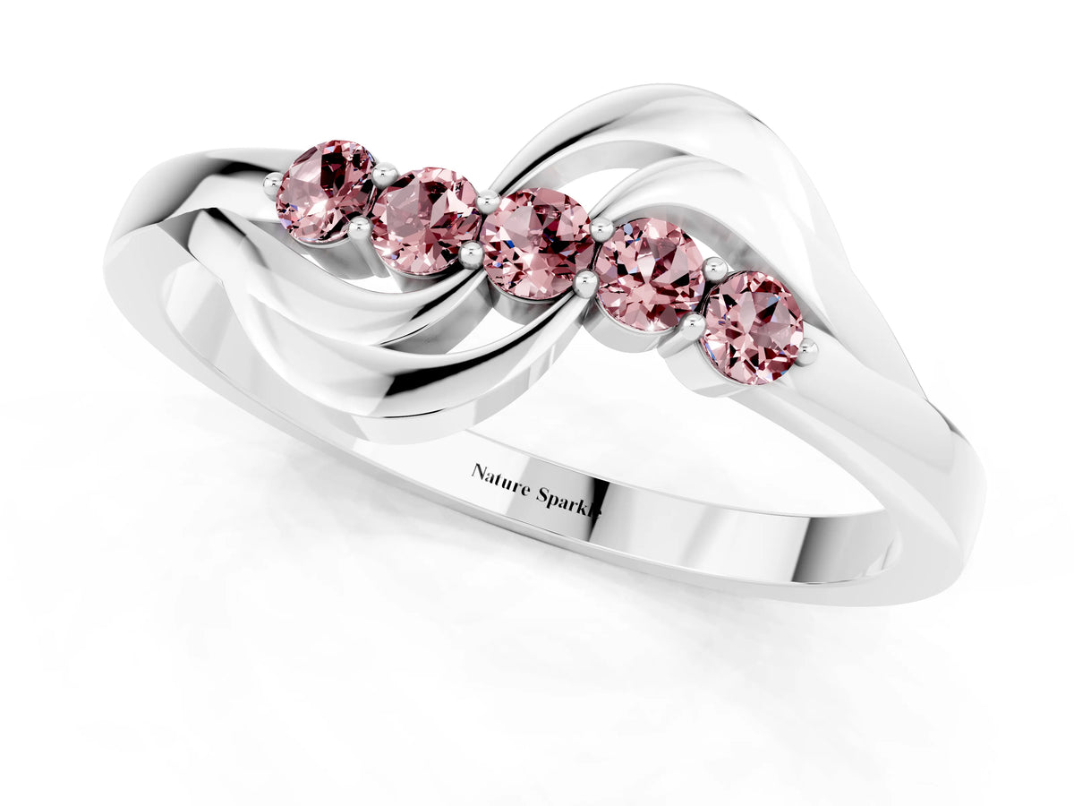 Five-Stone Round Morganite Crossover Band in Platinum with Prong Setting
