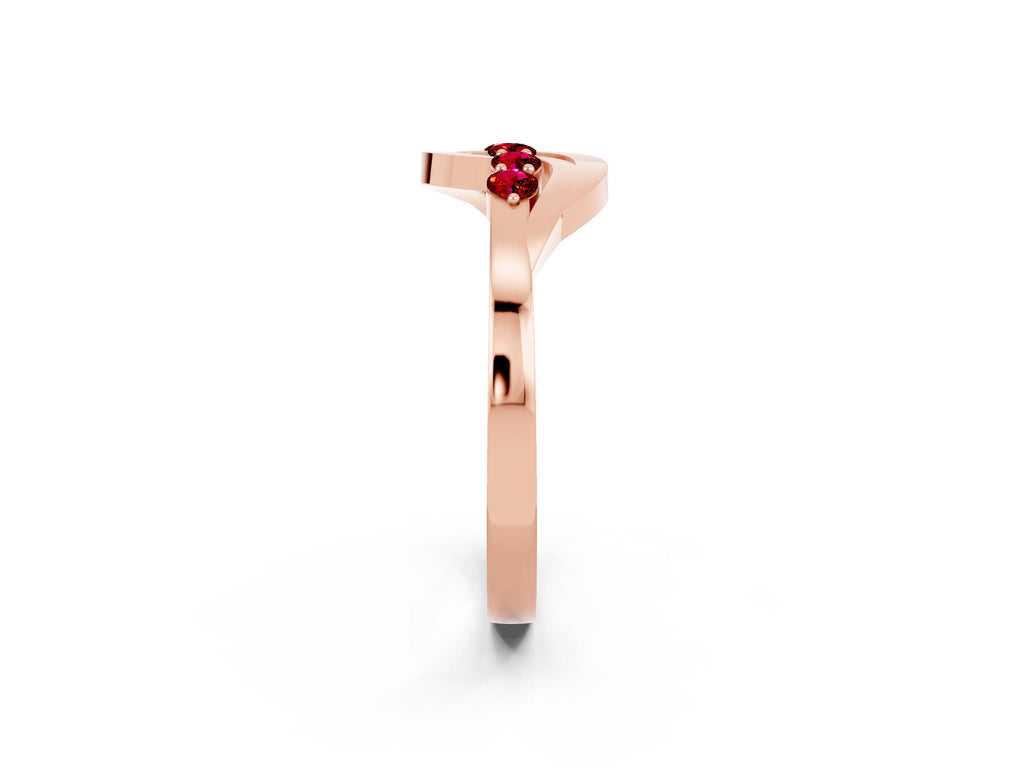 Five-Stone Round Ruby Crossover Band in Rose gold with Prong Setting