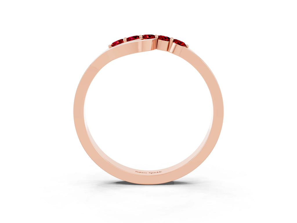 Five-Stone Round Ruby Crossover Band in Rose gold with Prong Setting