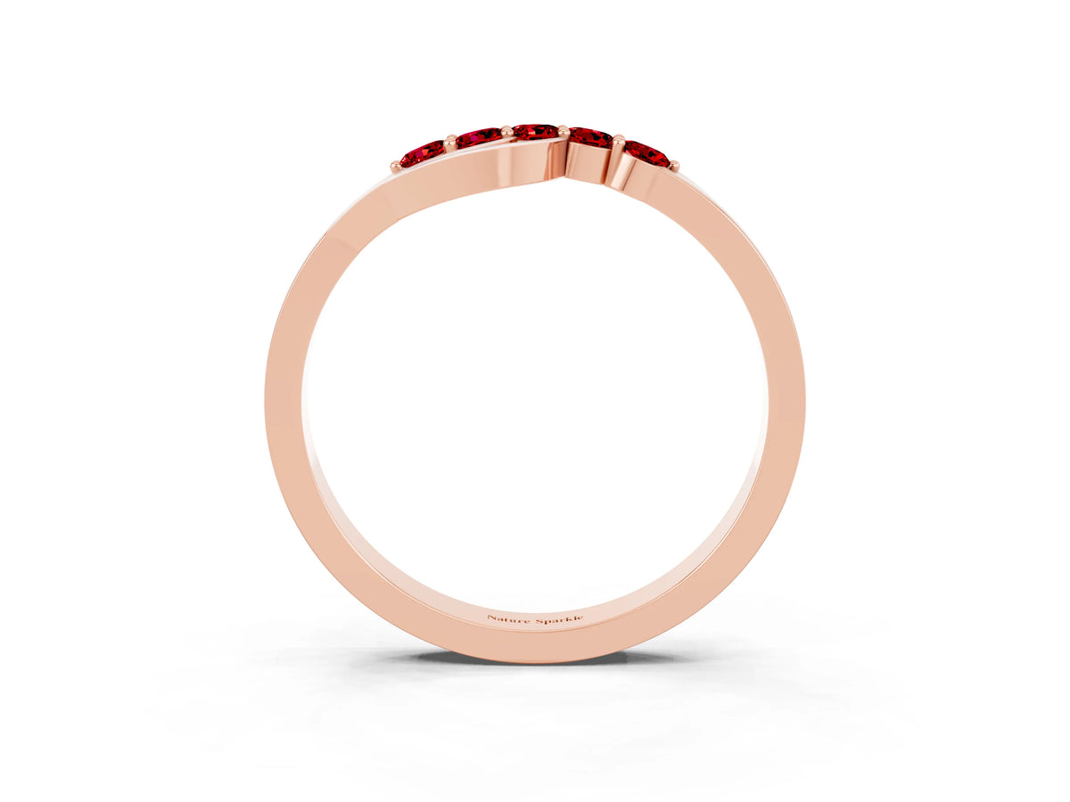 Five-Stone Round Ruby Crossover Band in Rose gold with Prong Setting