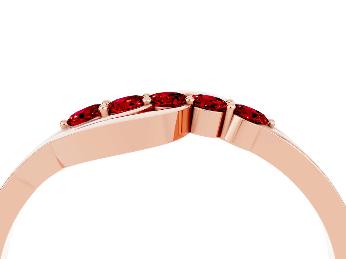 Five-Stone Round Ruby Crossover Band in Rose gold with Prong Setting