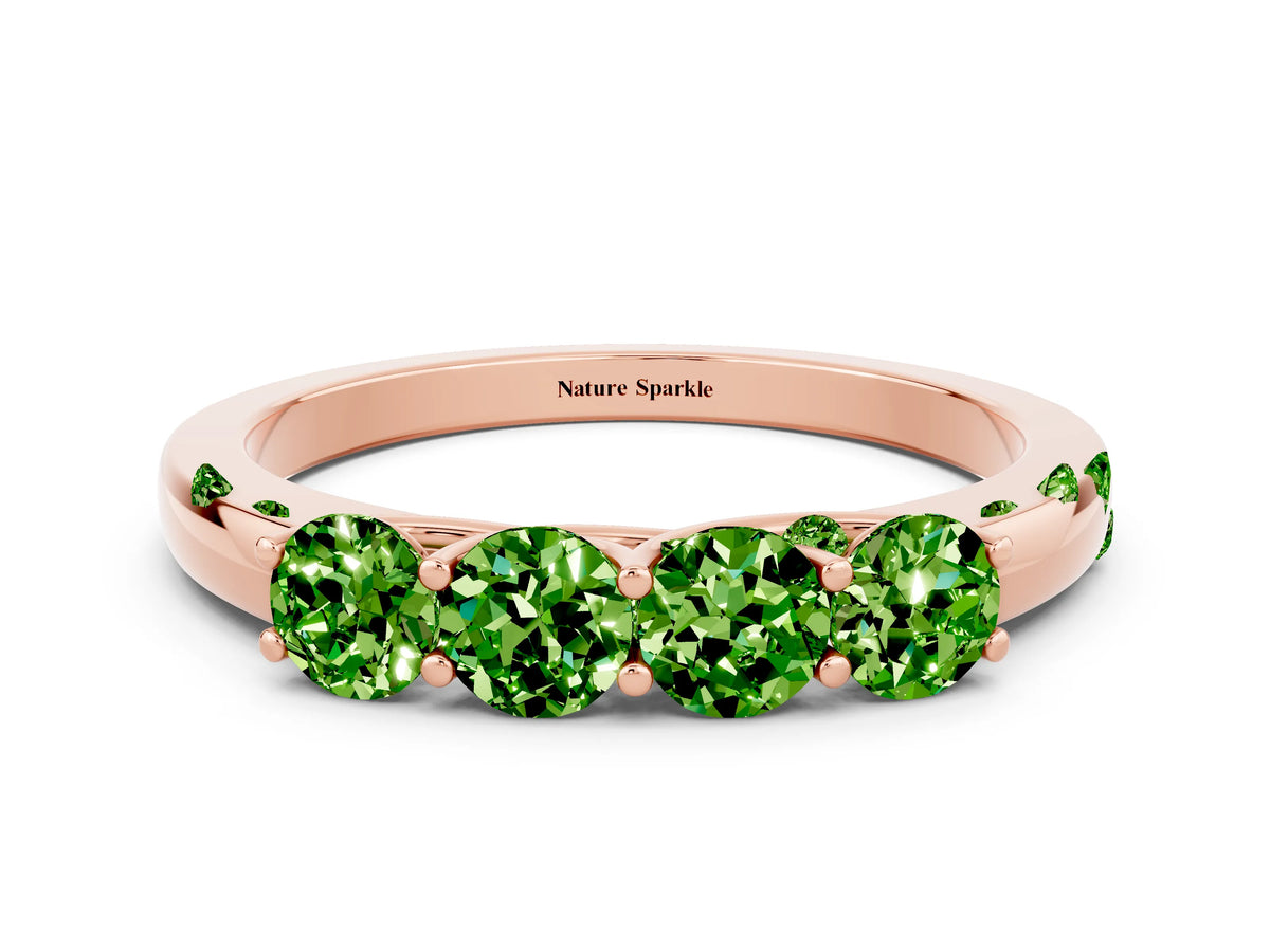 Four-Stone Round Peridot Band in Rose gold with Prong Setting