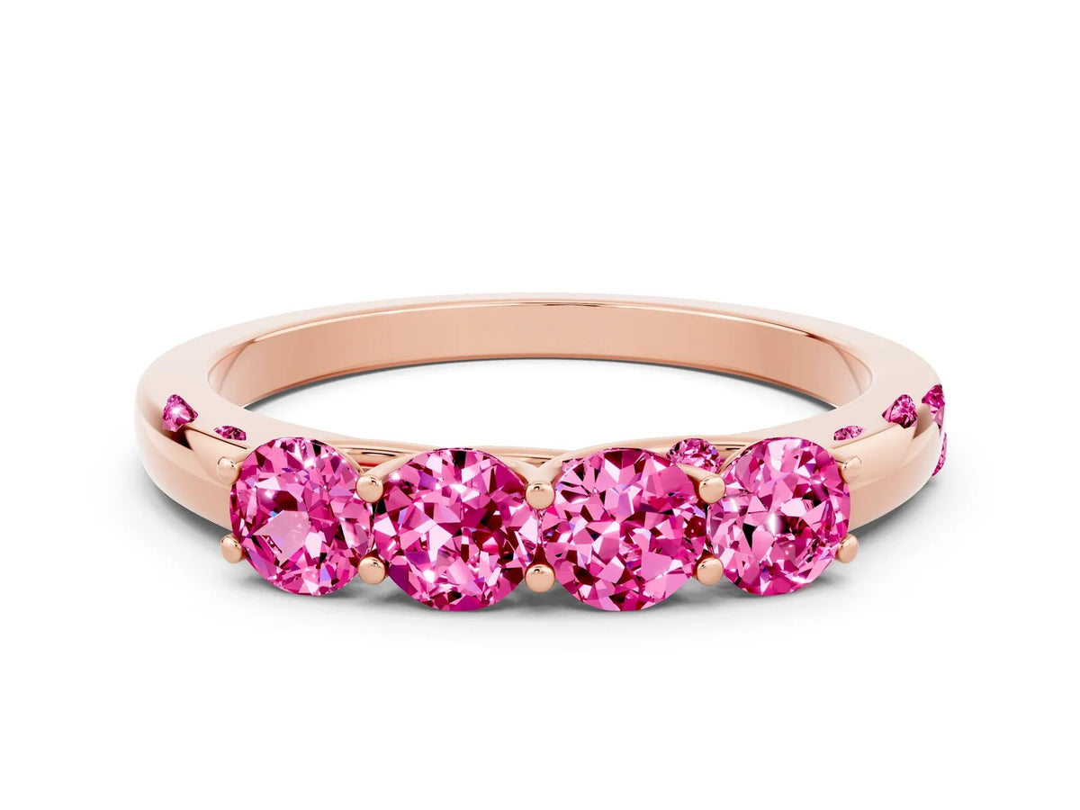 Four-Stone Round Pink Sapphire Band in Rose gold with Prong Setting 
