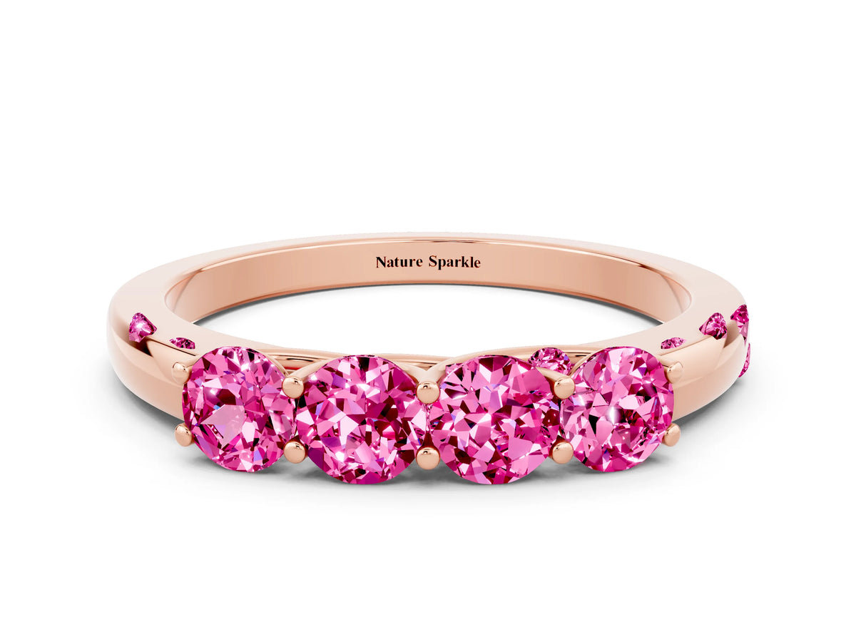 Four-Stone Round Pink Sapphire Band in Rose gold with Prong Setting