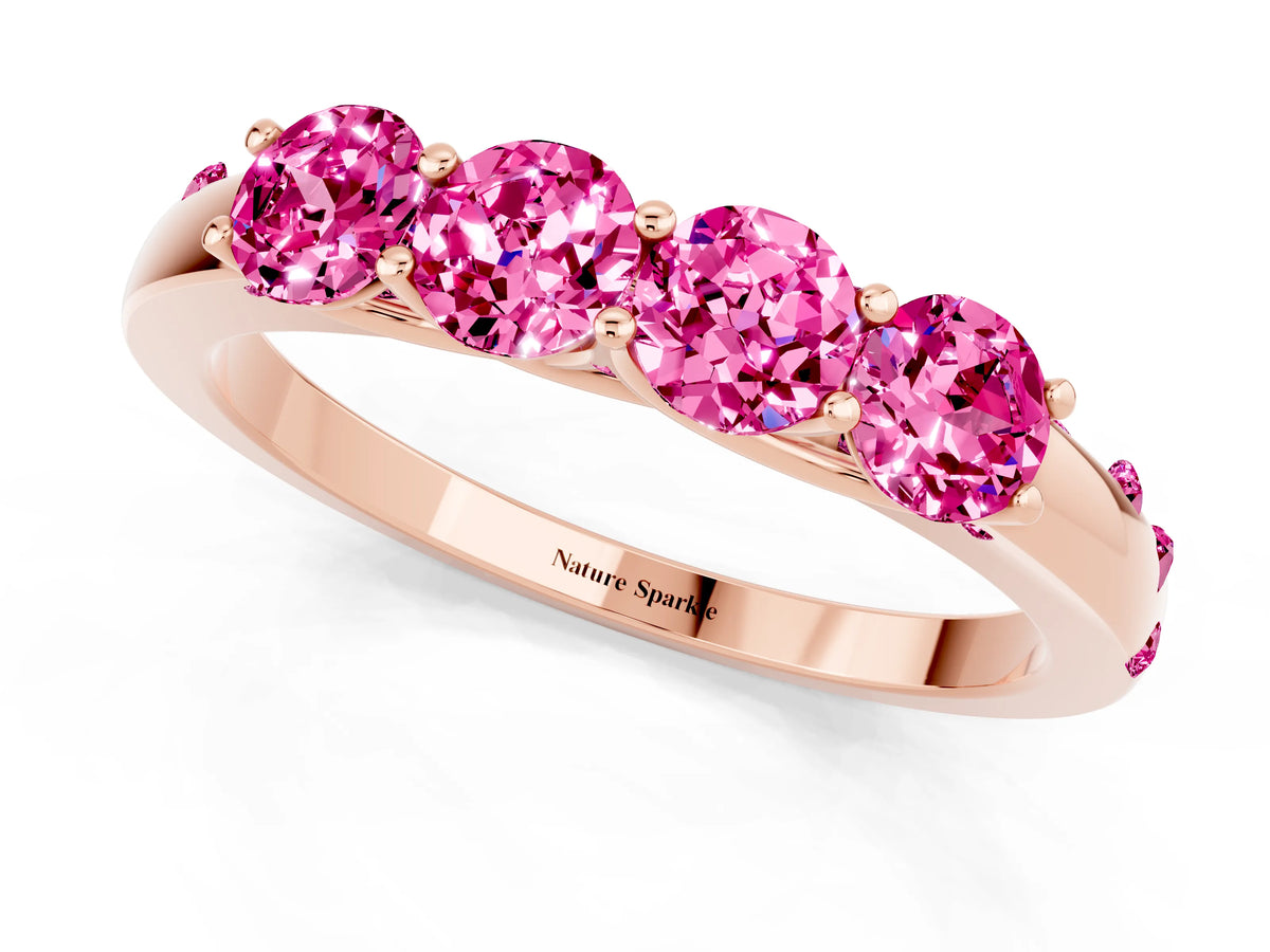 Four-Stone Round Pink Sapphire Band in Rose gold with Prong Setting