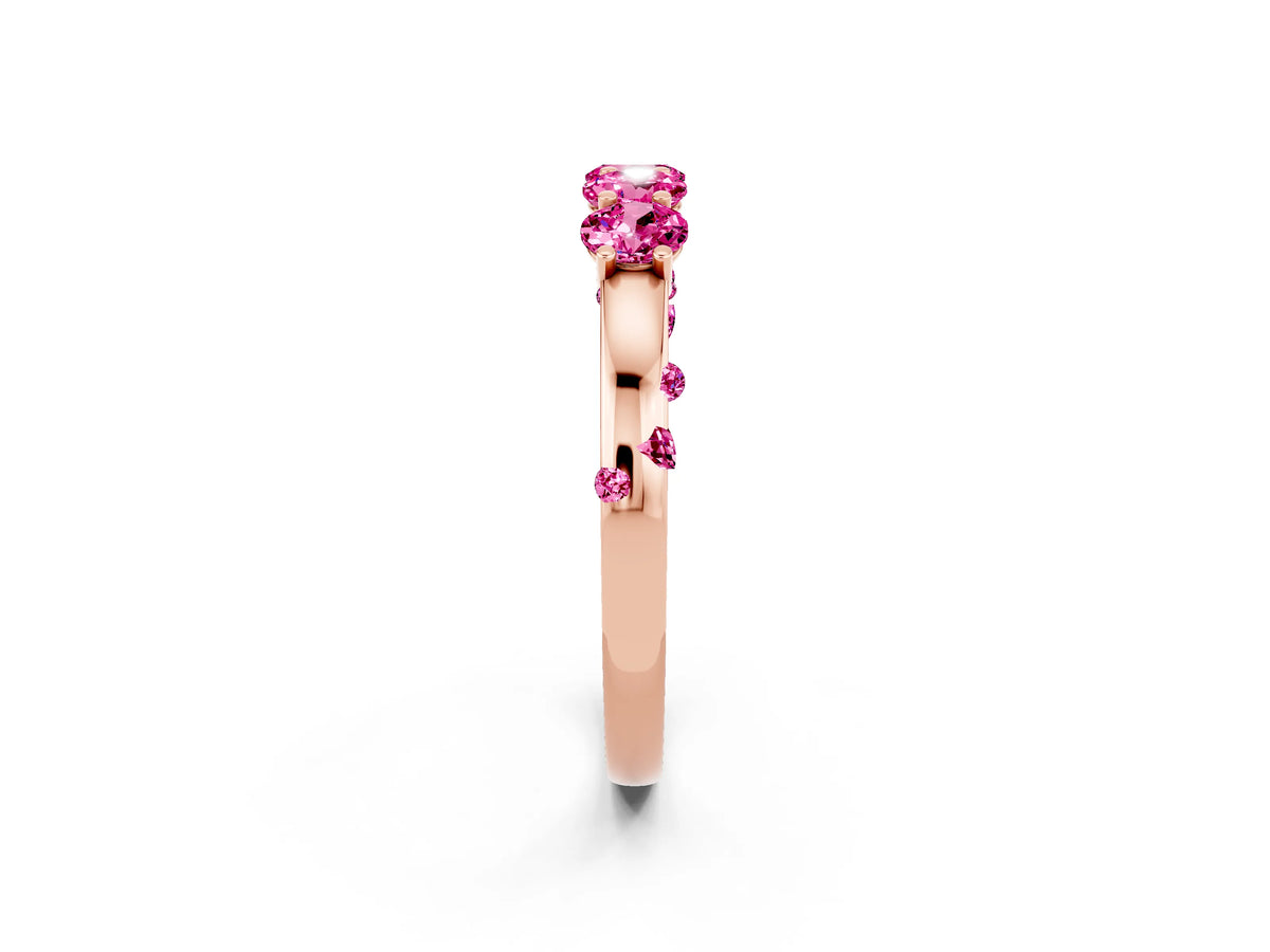 Four-Stone Round Pink Sapphire Band in Rose gold with Prong Setting