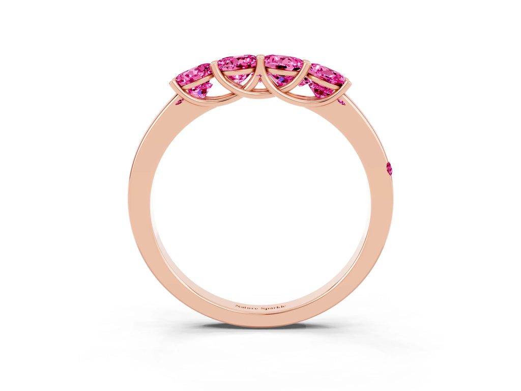 Four-Stone Round Pink Sapphire Band in Rose gold with Prong Setting