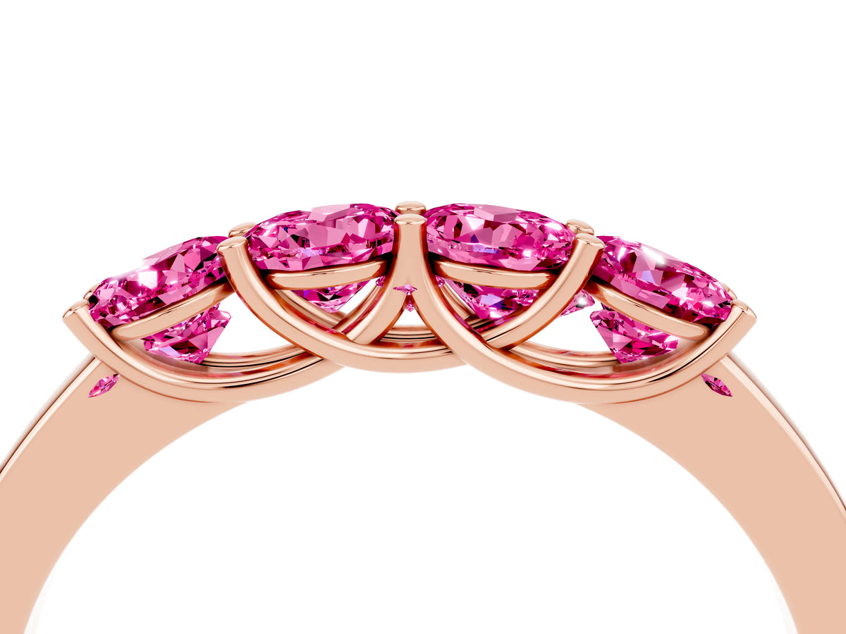 Four-Stone Round Pink Sapphire Band in Rose gold with Prong Setting