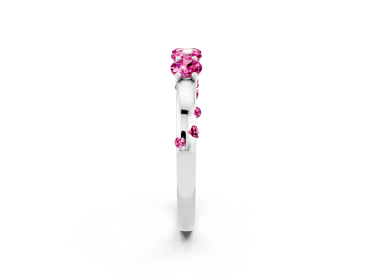 Four-Stone Round Pink Sapphire Band in Silver with Prong Setting