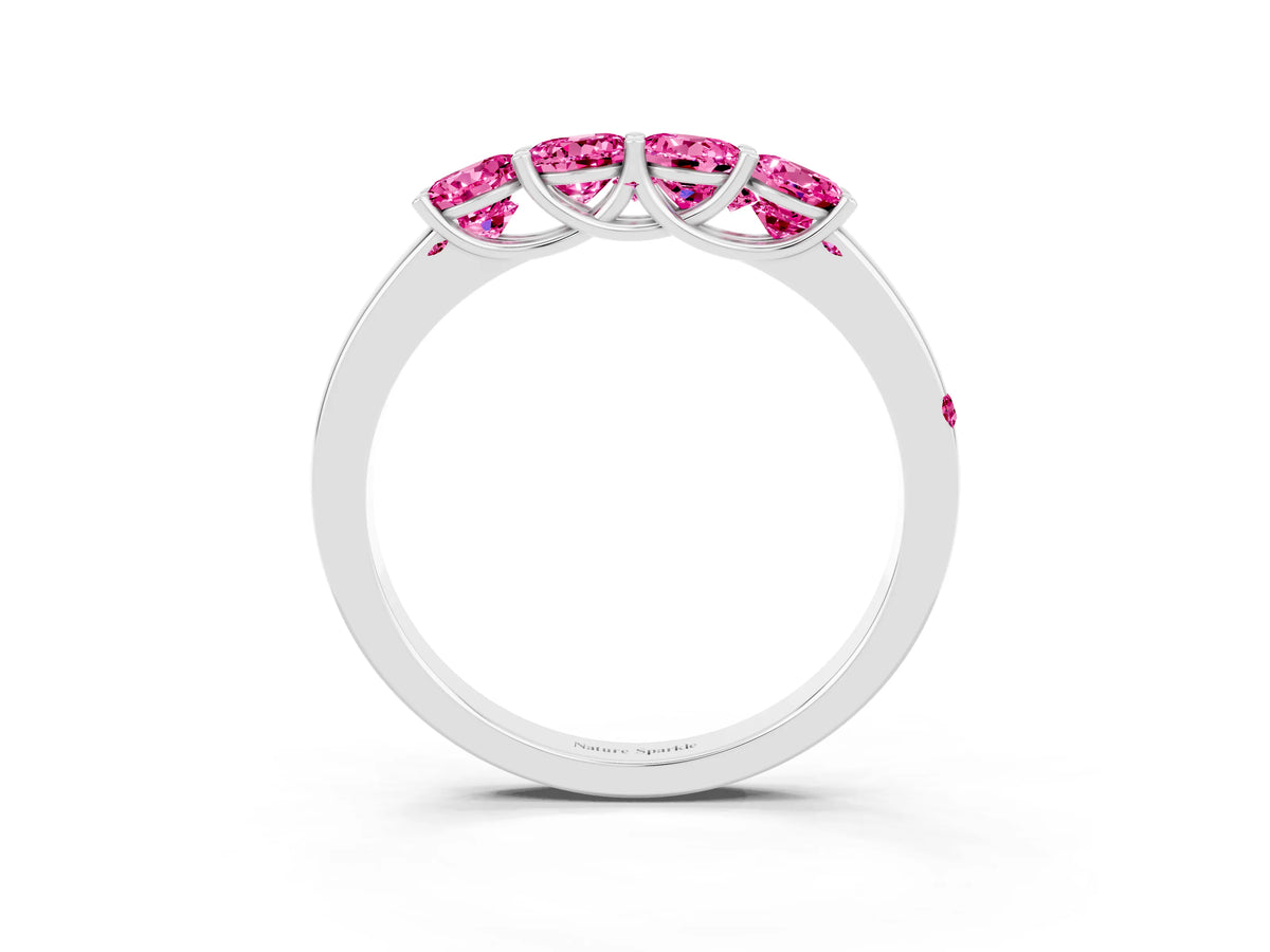 Four-Stone Round Pink Sapphire Band in Silver with Prong Setting