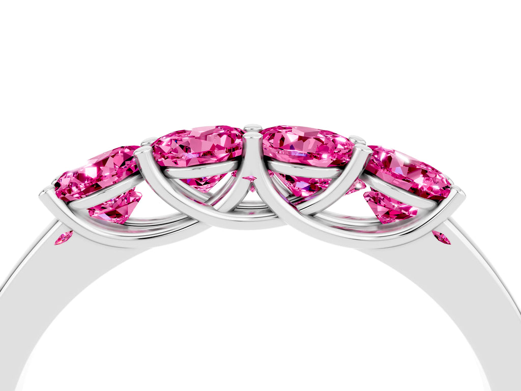 Four-Stone Round Pink Sapphire Band in Silver with Prong Setting
