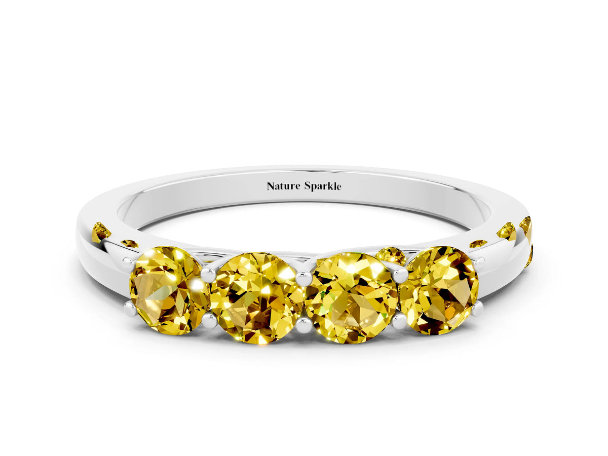 Four-Stone Round Yellow Sapphire Band in Silver with Prong Setting