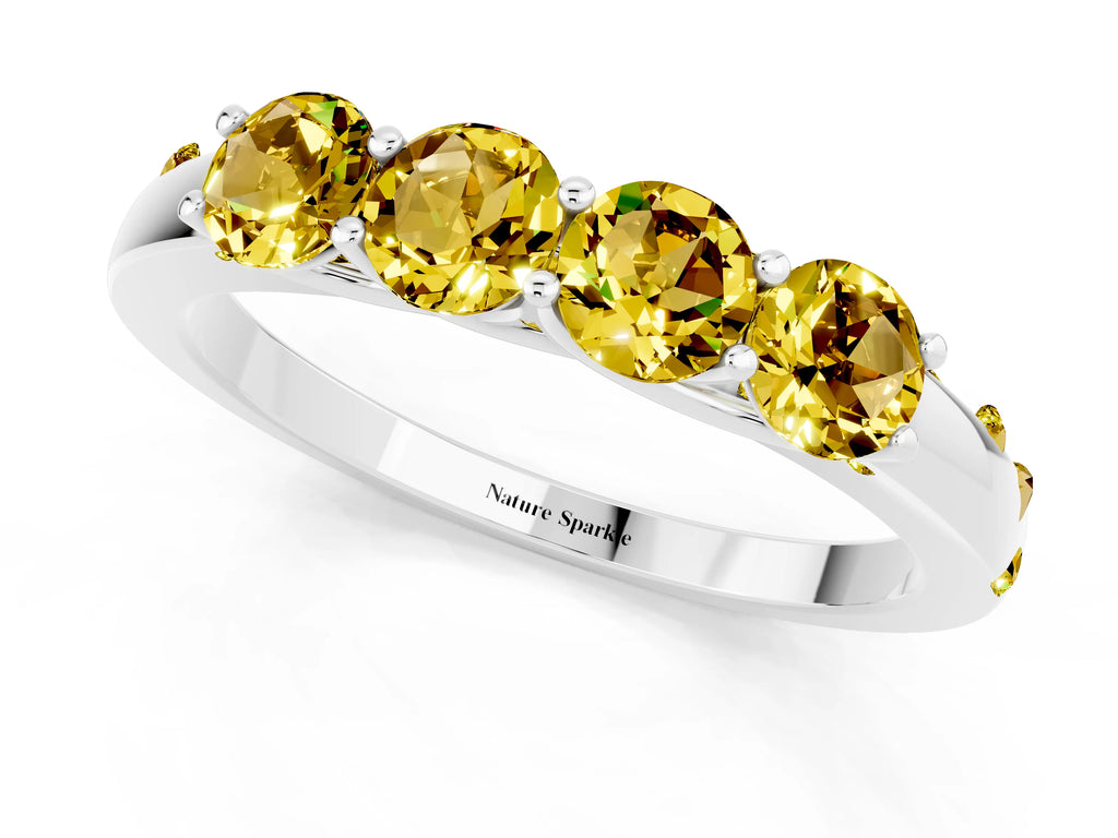 Four-Stone Round Yellow Sapphire Band in Silver with Prong Setting
