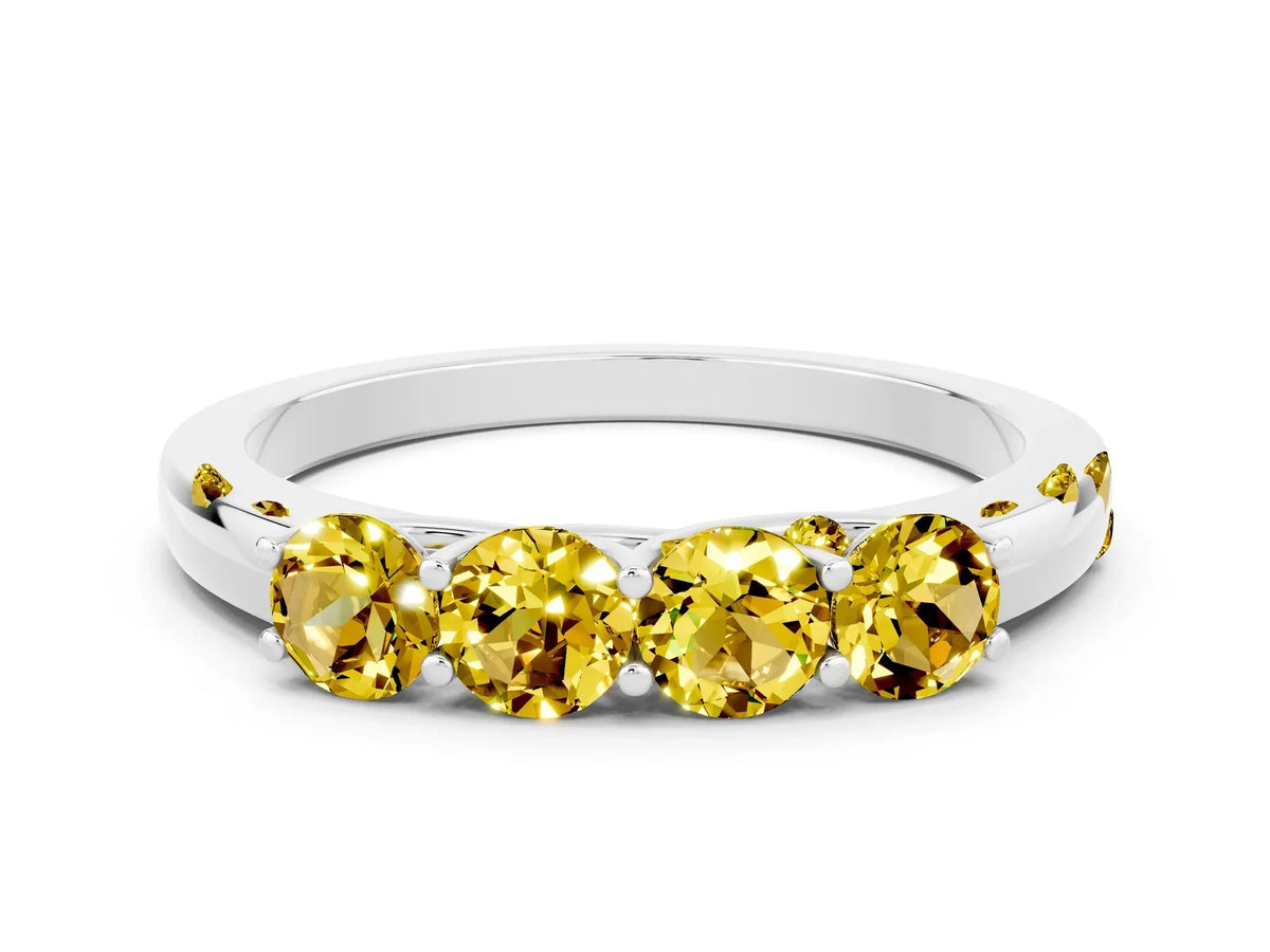 Four-Stone Round Yellow Sapphire Band in White gold with Prong Setting 