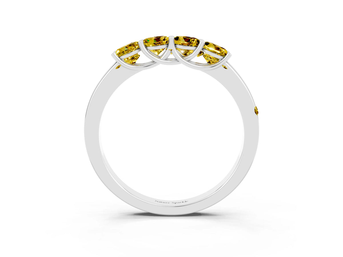 Four-Stone Round Yellow Sapphire Band in White gold with Prong Setting