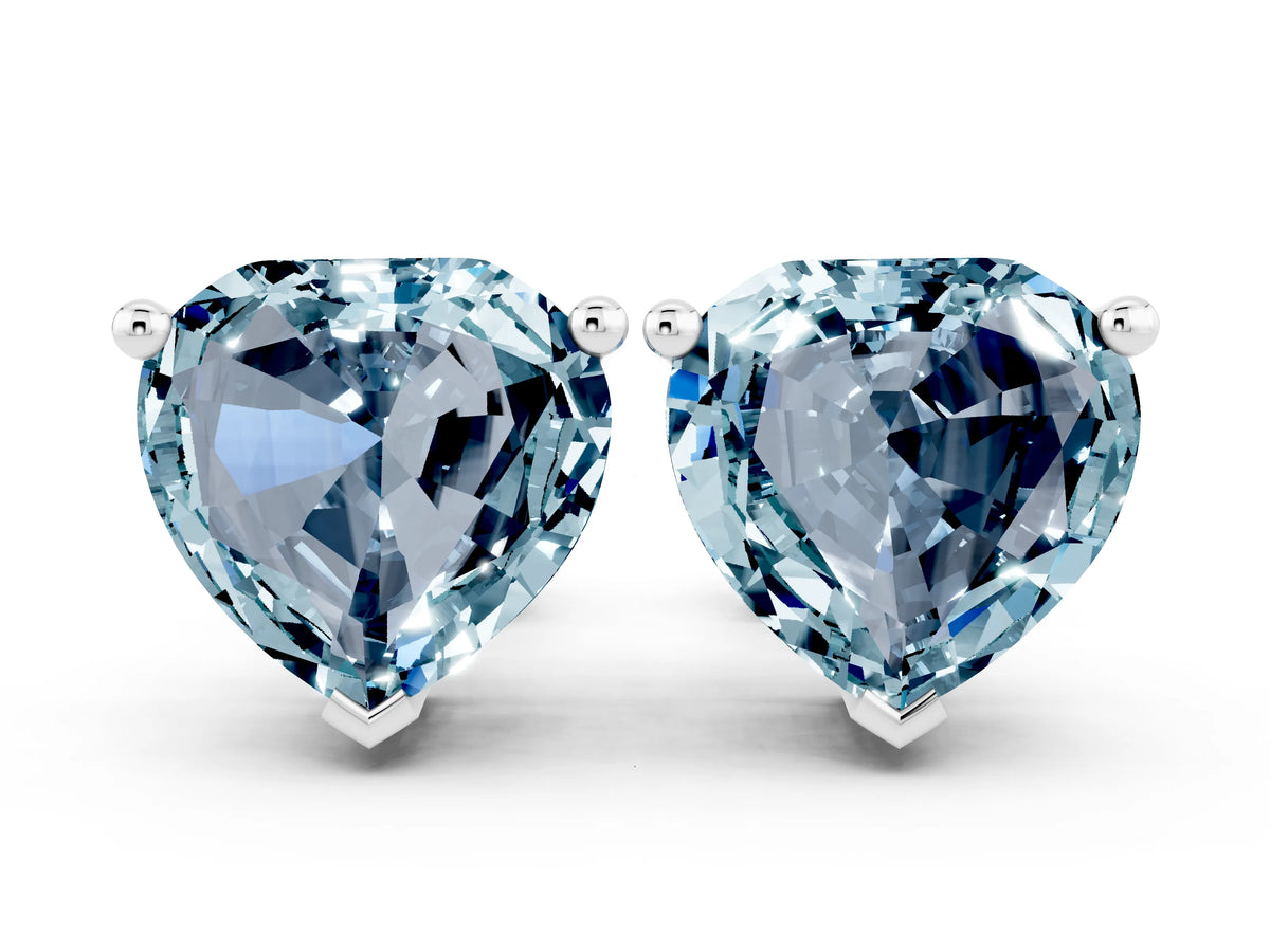 Heart Cut Aquamarine Stud Earrings in Platinum with Basket Setting