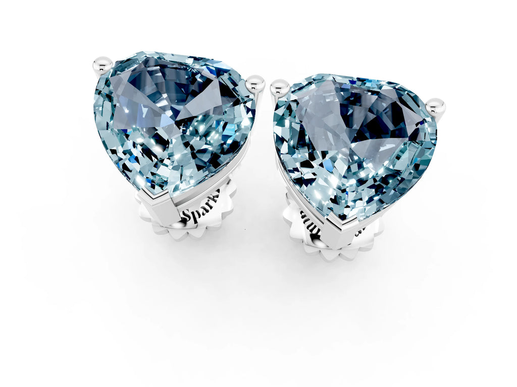 Heart Cut Aquamarine Stud Earrings in Platinum with Basket Setting