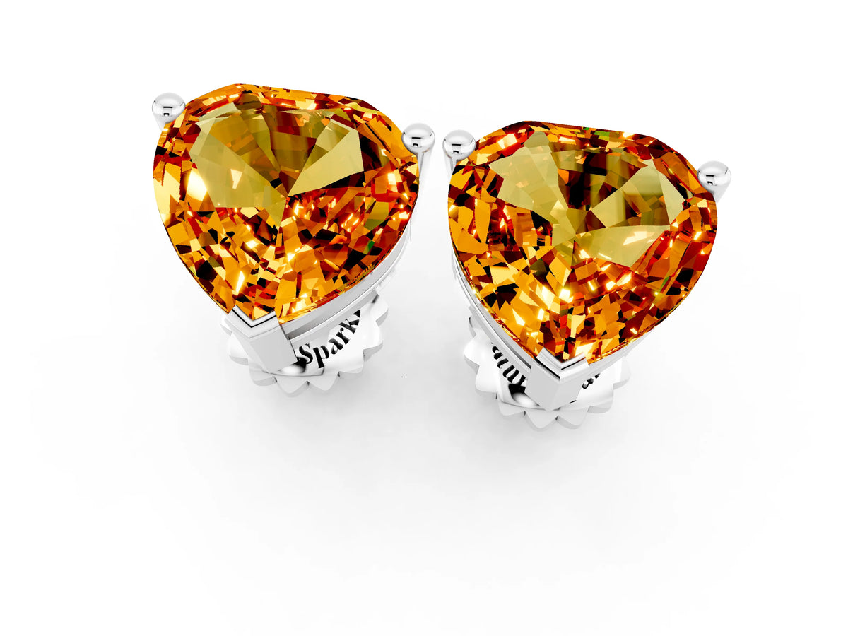 Heart Cut Citrine Stud Earrings in Platinum with Basket Setting