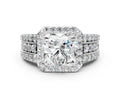 Heart Cut Diamond Halo Engagement Ring in Platinum with Triple-Row Round Band