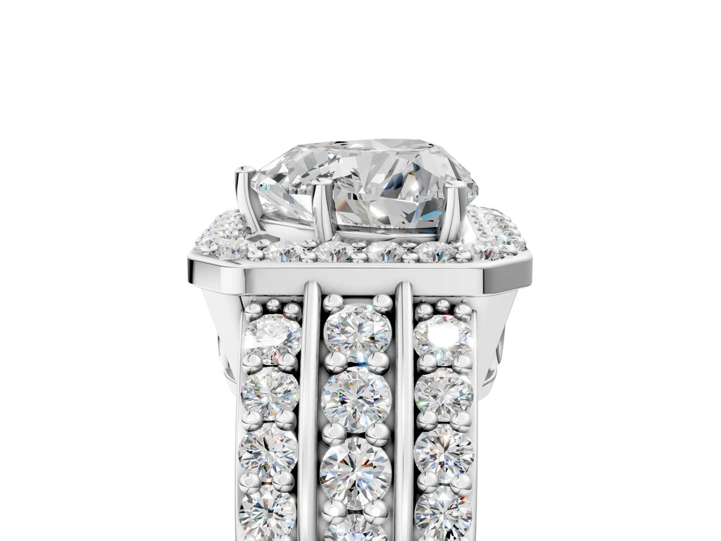 Heart Cut Diamond Halo Engagement Ring in Platinum with Triple-Row Round Band