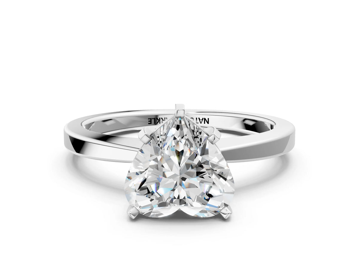 Heart Cut Diamond Solitaire Engagement Ring in Silver with Prong Setting