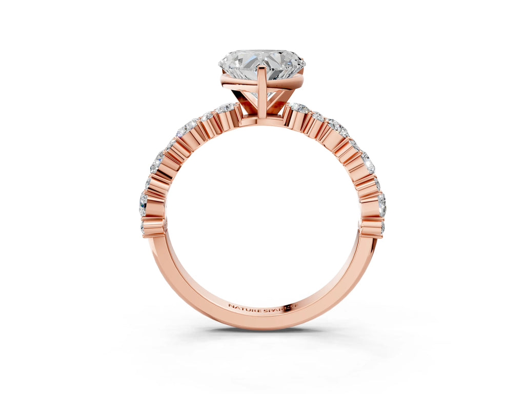 Heart Cut Diamond Solitaire Ring in Rose gold with Pear and Round Cluster Band