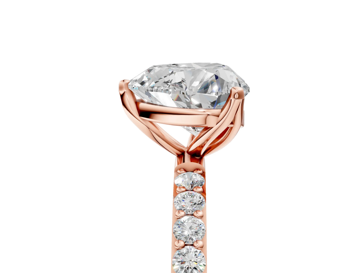 Heart Cut Diamond Solitaire Ring in Rose gold with Round Shared Prong Pavé Band