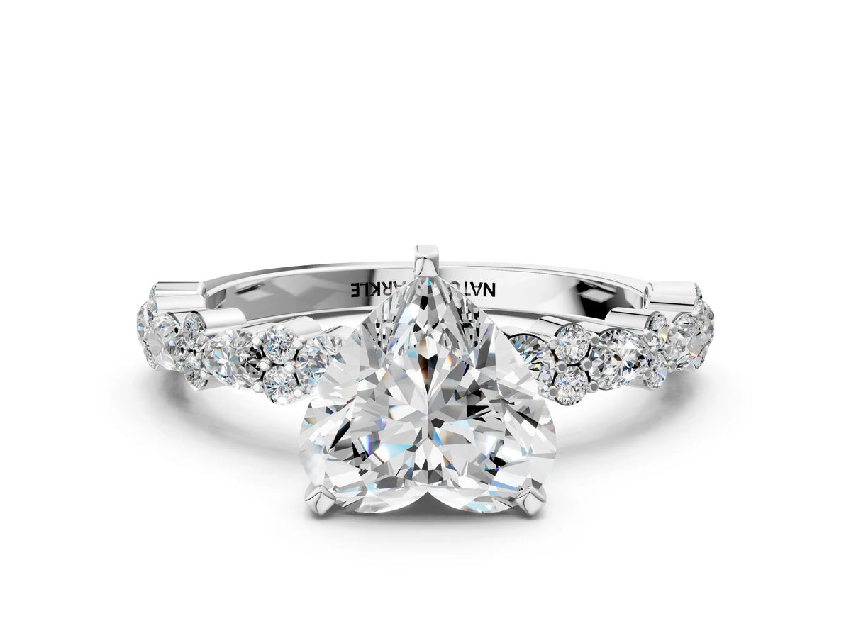 Heart Cut Diamond Solitaire Ring in Silver with Pear and Round Cluster Band