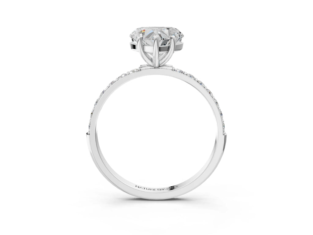 Heart Cut Diamond Solitaire Ring in Platinum with Round Pavé Band