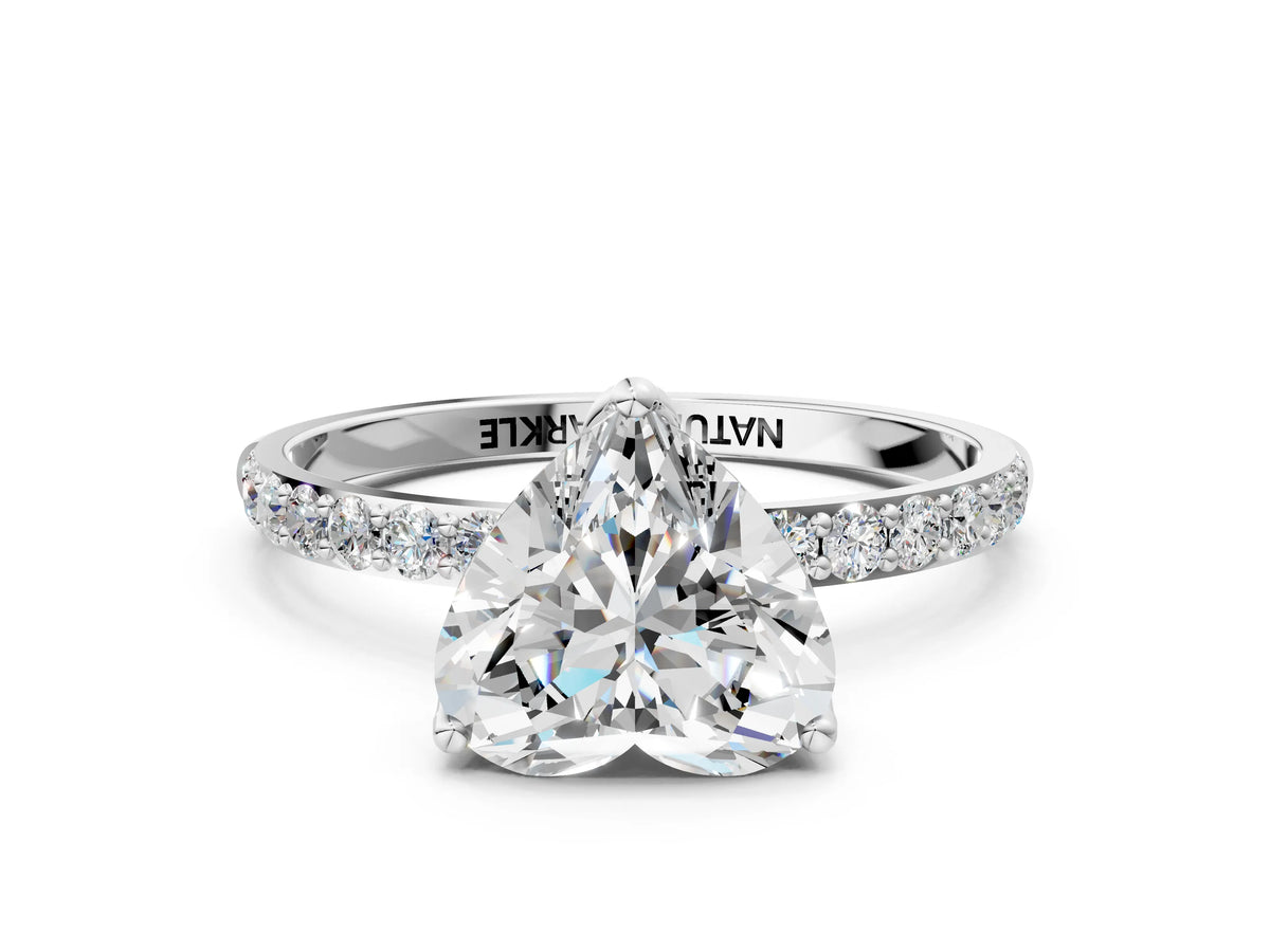 Heart Cut Diamond Solitaire Ring in Platinum with Round Shared Prong Pavé Band