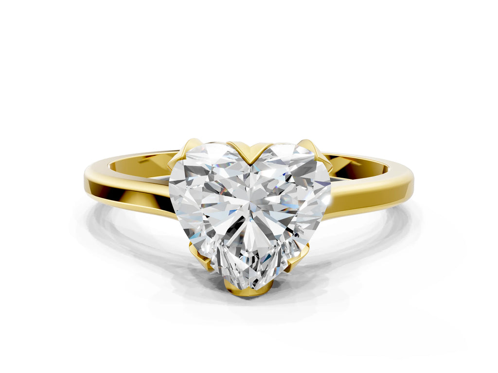 Heart Cut Diamond Solitaire Ring in Yellow gold with Flower Prong Setting