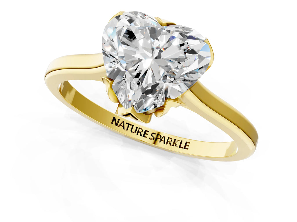 Heart Cut Diamond Solitaire Ring in Yellow gold with Flower Prong Setting