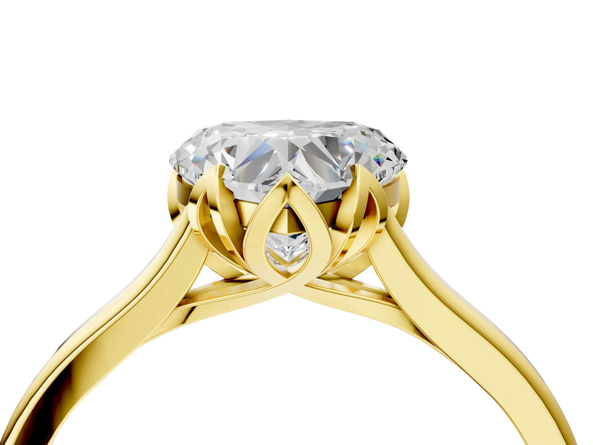 Heart Cut Diamond Solitaire Ring in Yellow gold with Flower Prong Setting