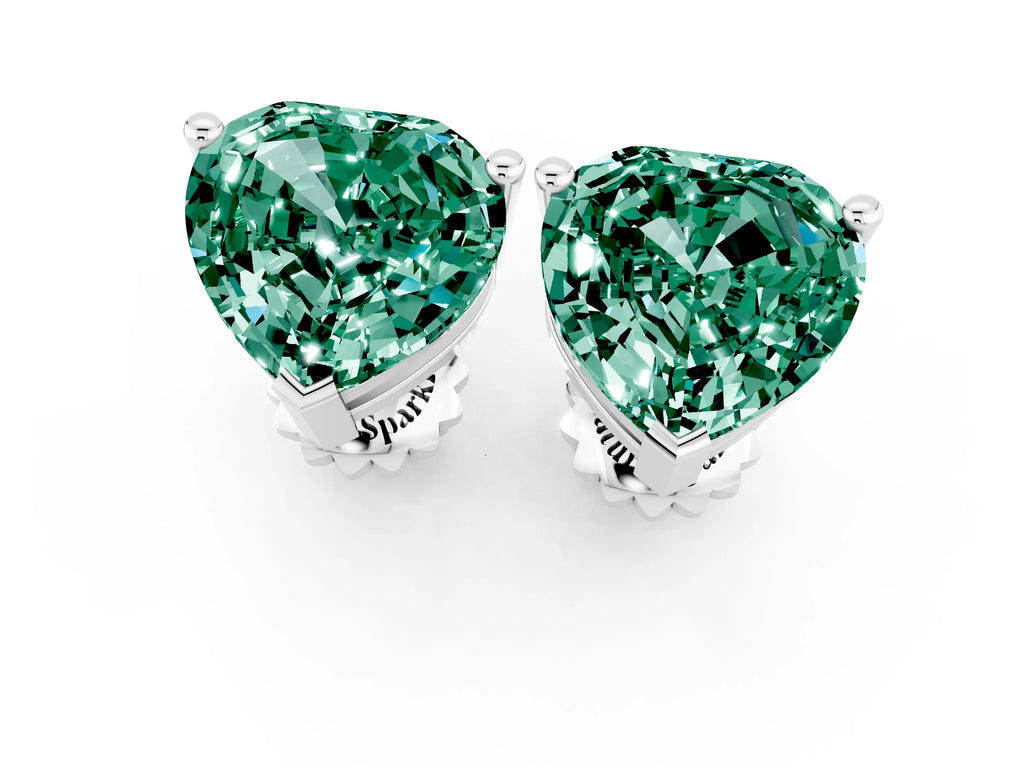 Heart Cut Green Sapphire Stud Earrings in White gold with Basket Setting