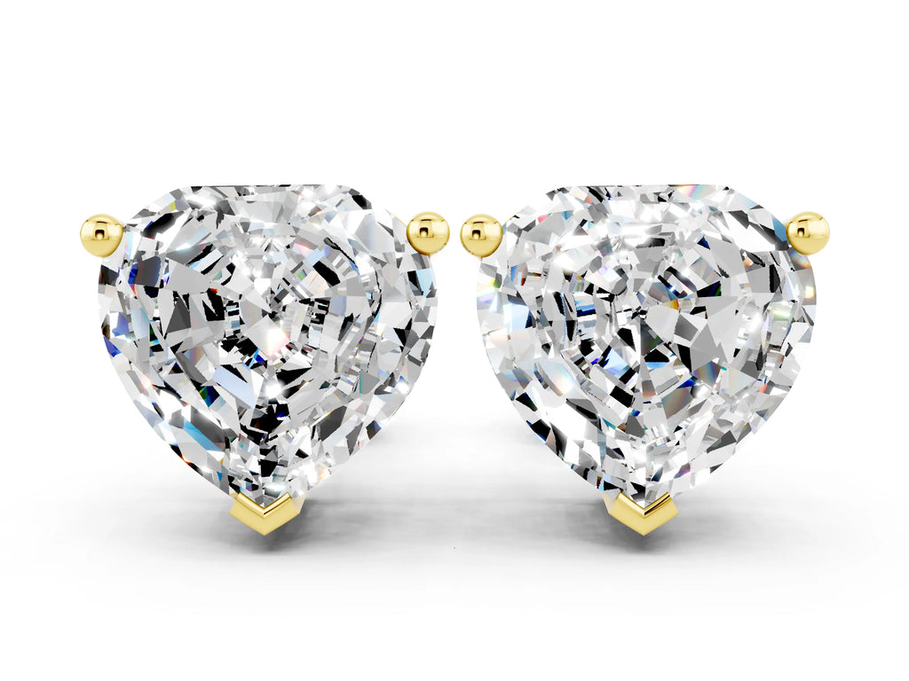 Heart Cut Moissanite Stud Earrings in Yellow gold with Basket Setting