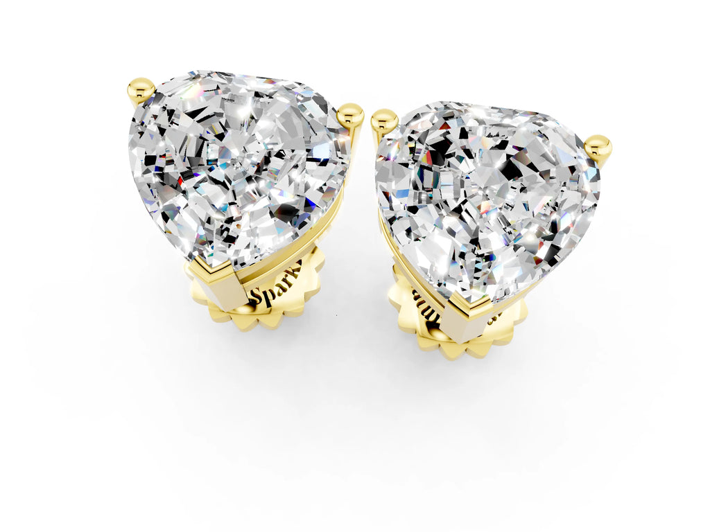 Heart Cut Moissanite Stud Earrings in Yellow gold with Basket Setting