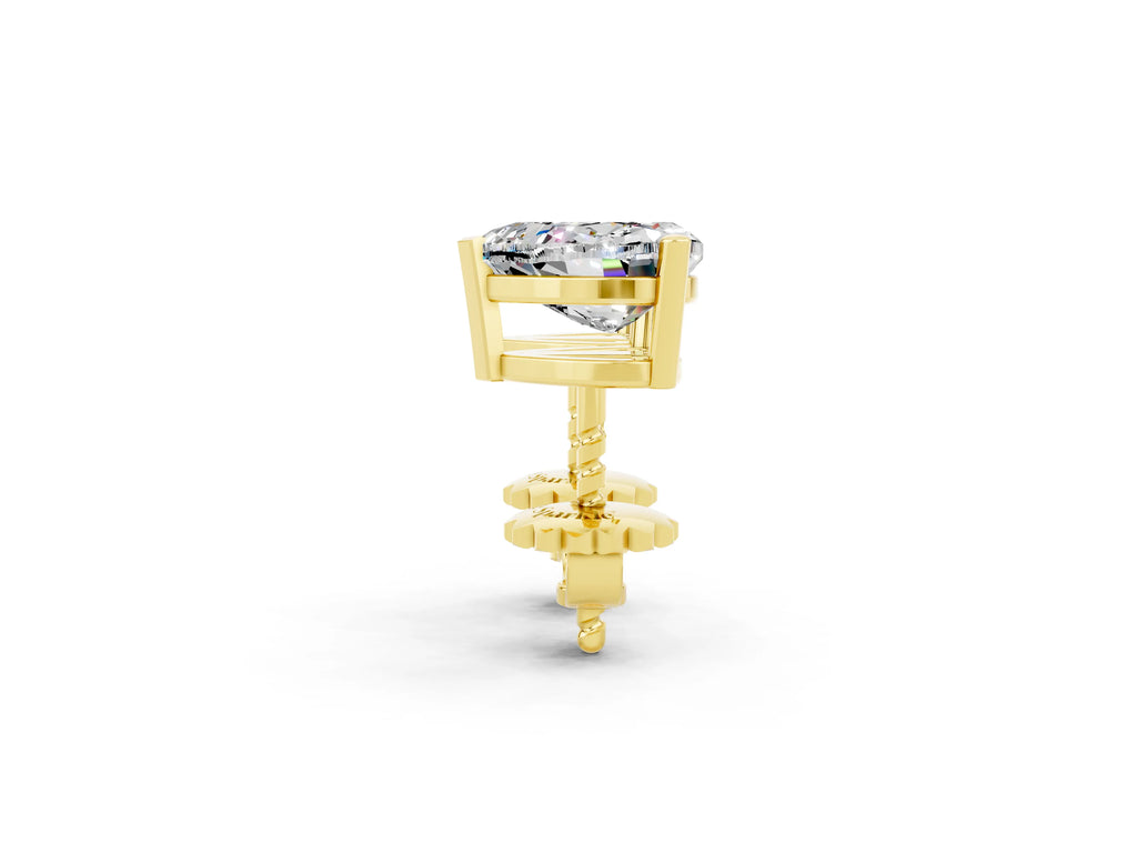 Heart Cut Moissanite Stud Earrings in Yellow gold with Basket Setting