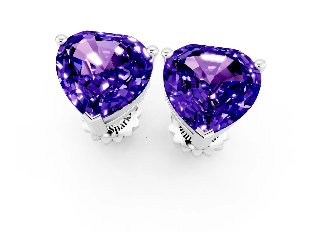 Heart Cut Tanzanite Stud Earrings in White gold with Basket Setting