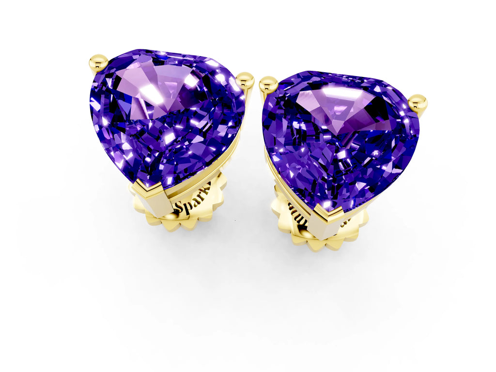 Heart Cut Tanzanite Stud Earrings in Yellow gold with Basket Setting