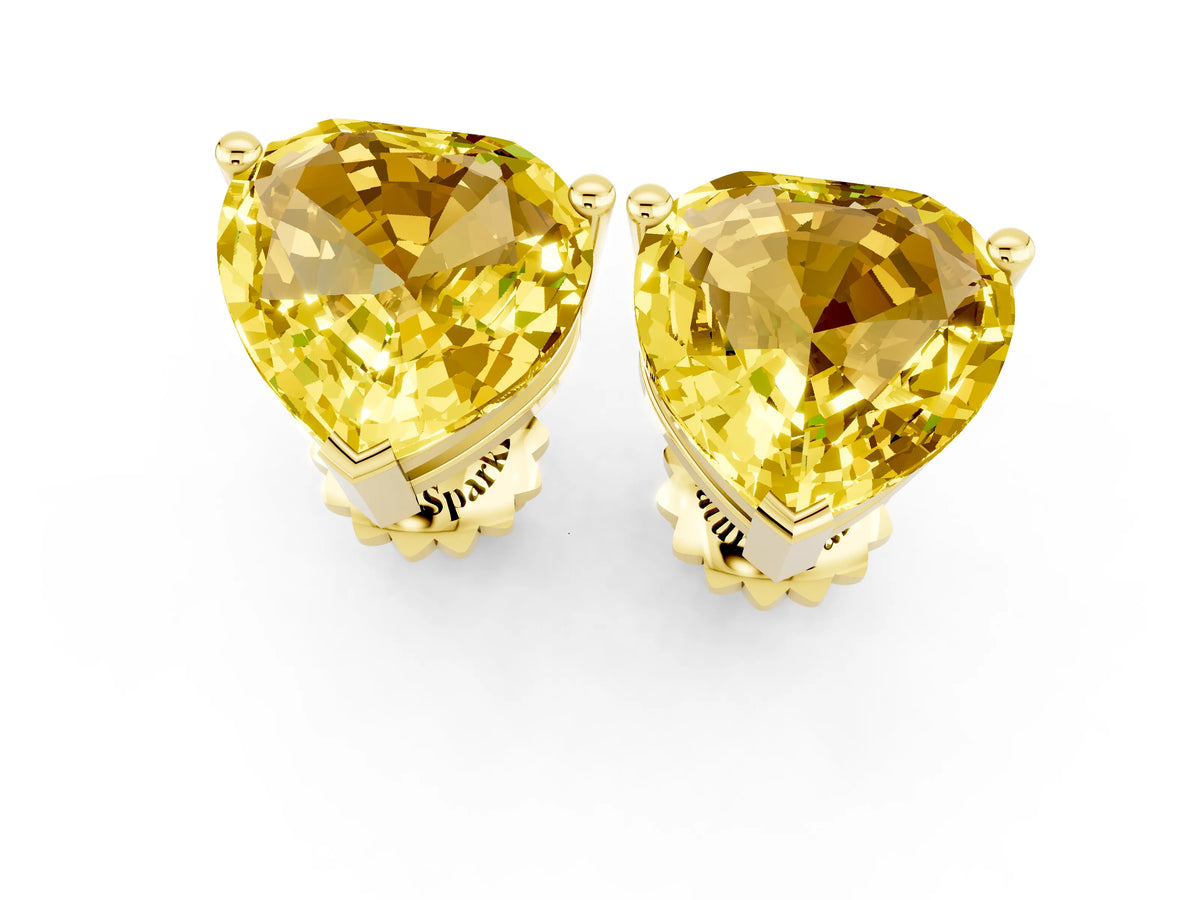 Heart Cut Yellow Sapphire Stud Earrings in Yellow gold with Basket Setting