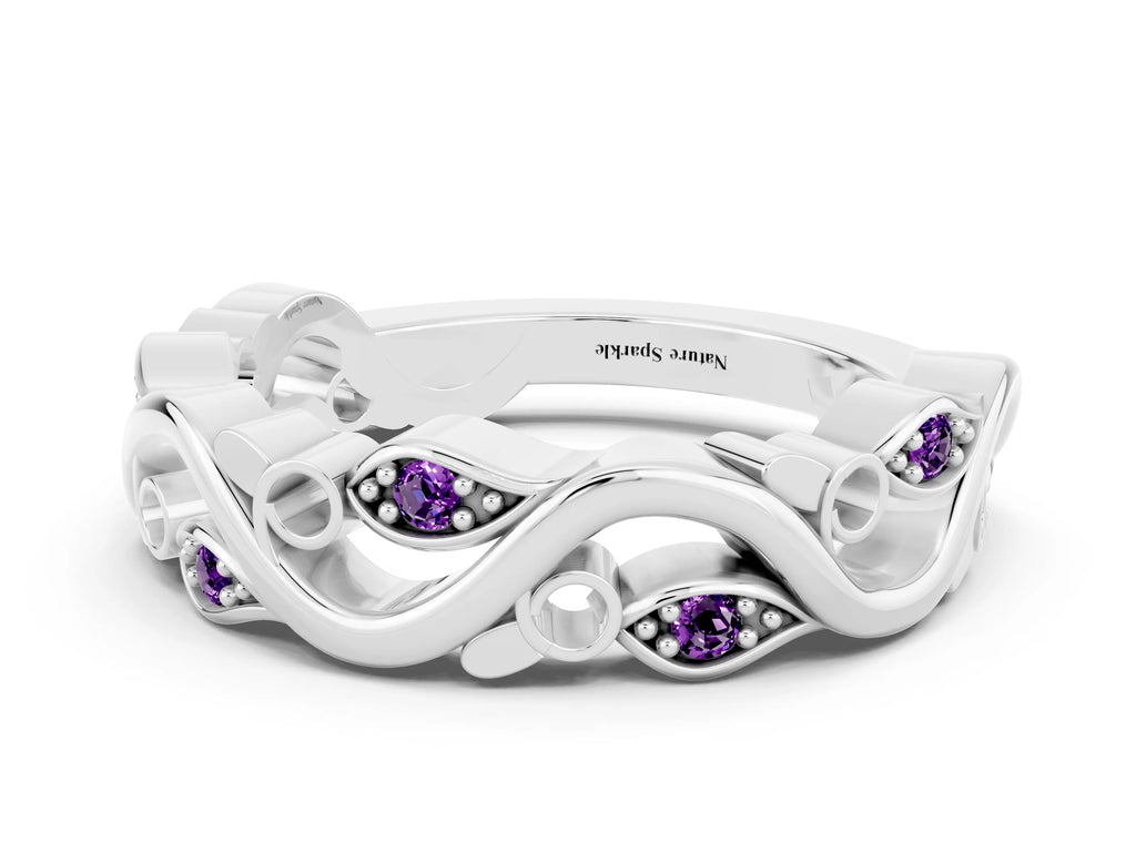 Marquise Amethyst Vine Eternity Band in Silver with Bezel Setting