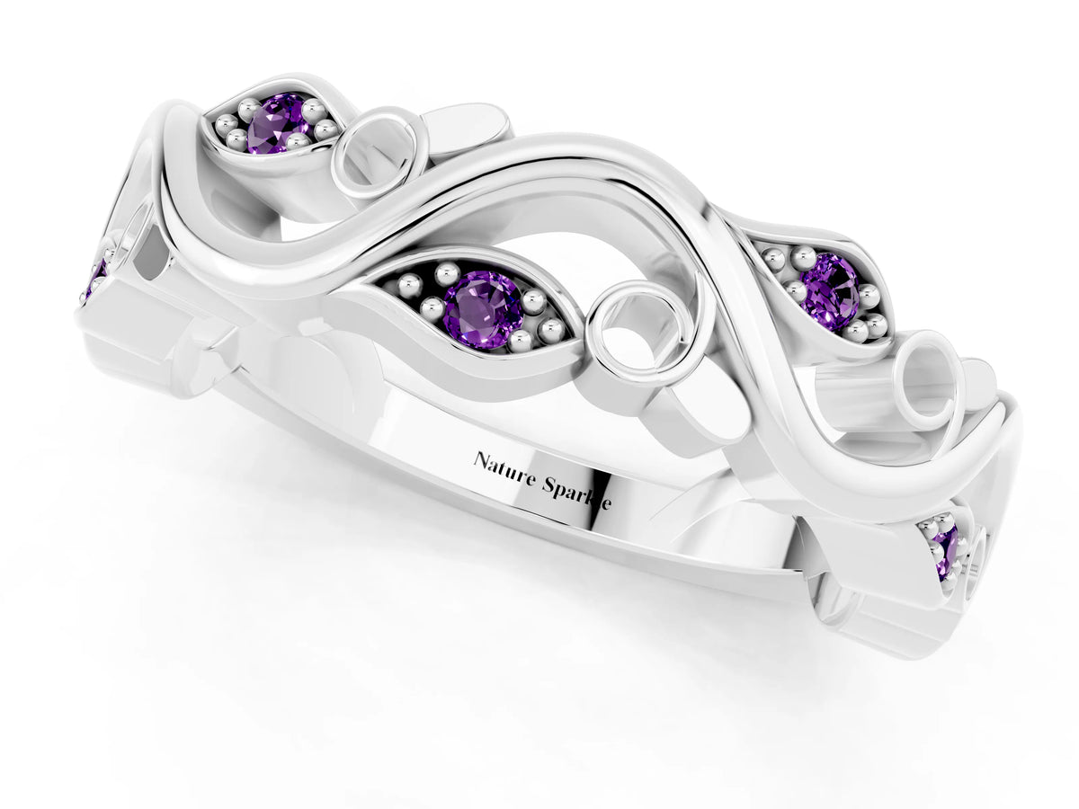 Marquise Amethyst Vine Eternity Band in Silver with Bezel Setting
