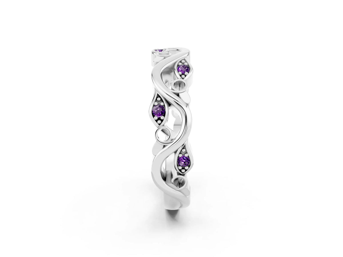 Marquise Amethyst Vine Eternity Band in Silver with Bezel Setting