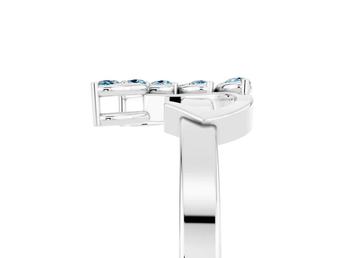 Marquise Aquamarine Floral Cluster Bypass Ring in Silver with Prong Setting