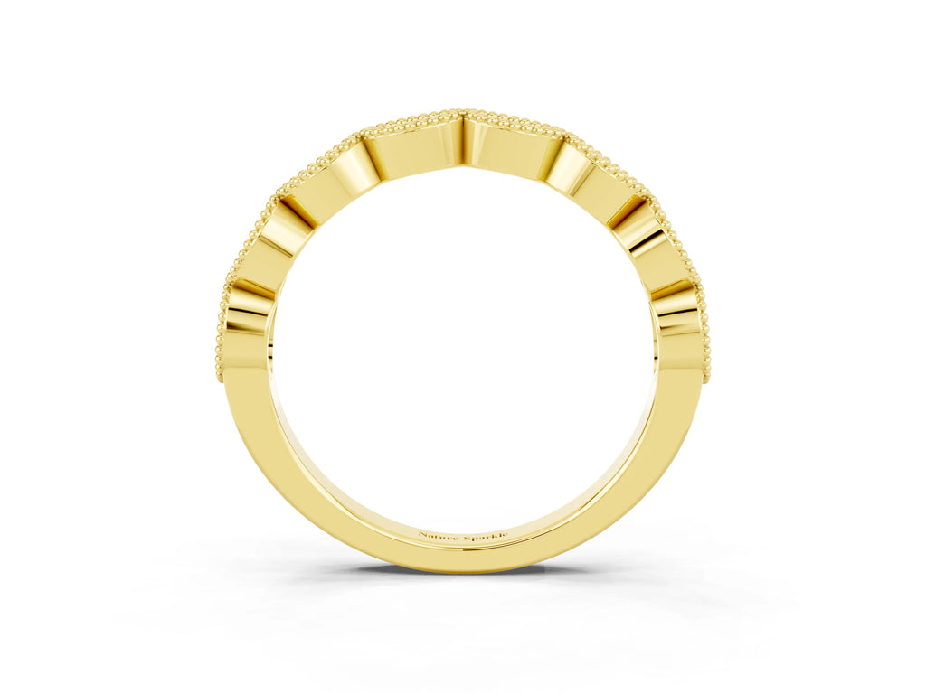 Marquise Aquamarine Milgrain Half Eternity Band in Yellow gold with Bezel Setting