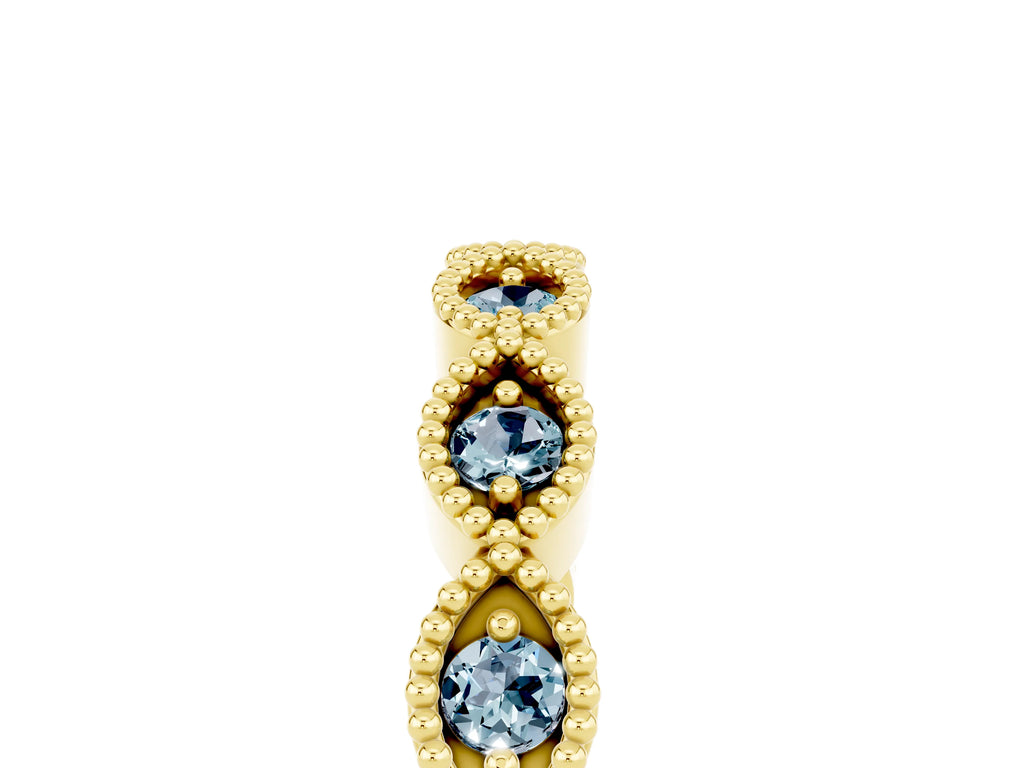 Marquise Aquamarine Milgrain Half Eternity Band in Yellow gold with Bezel Setting
