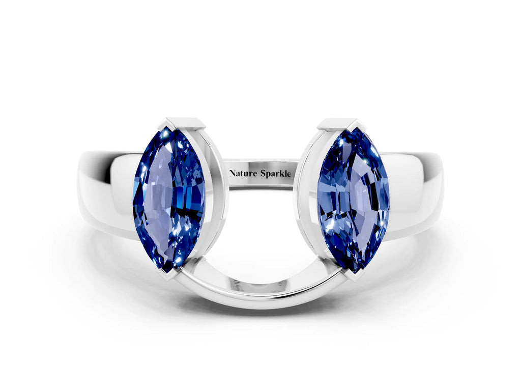 Marquise Blue Sapphire Open Band Ring in Platinum with Tension Setting