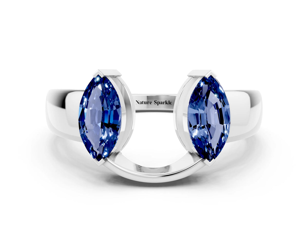 Marquise Blue Sapphire Open Band Ring in Platinum with Tension Setting