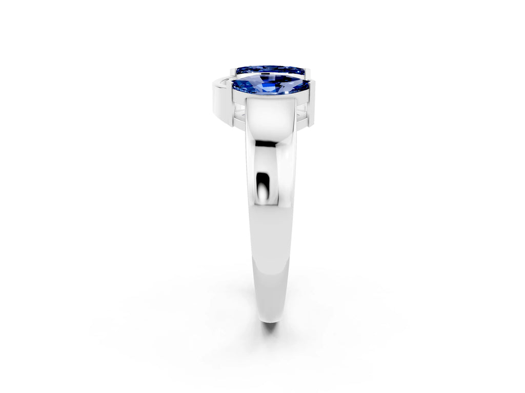 Marquise Blue Sapphire Open Band Ring in Platinum with Tension Setting