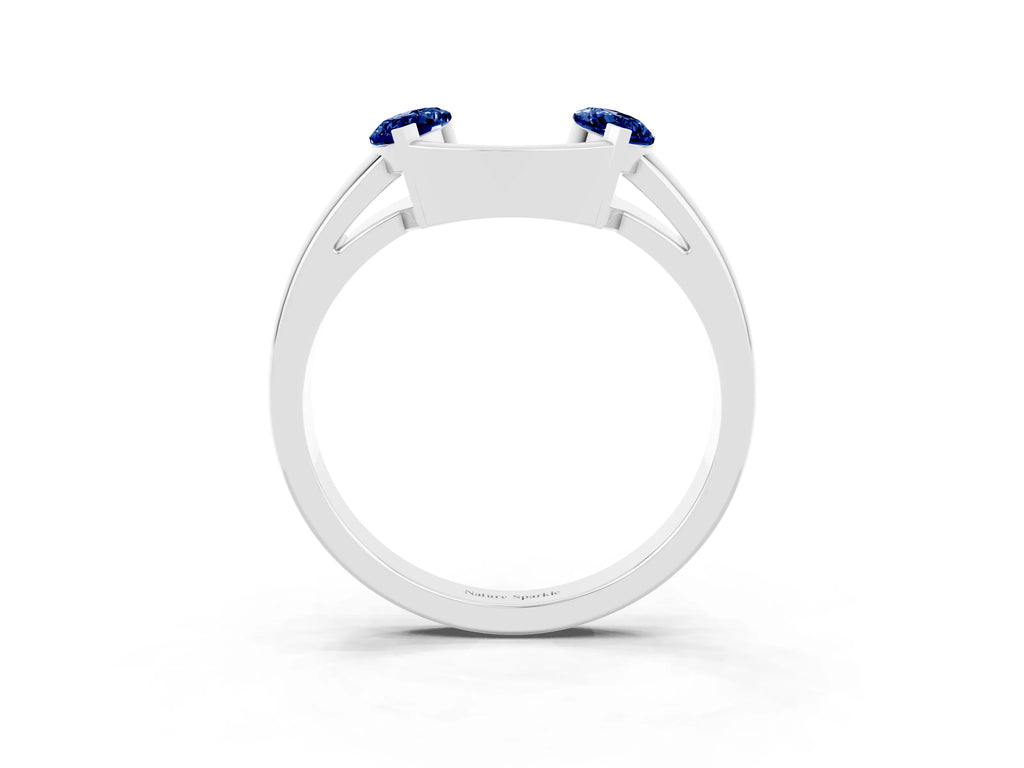Marquise Blue Sapphire Open Band Ring in Platinum with Tension Setting